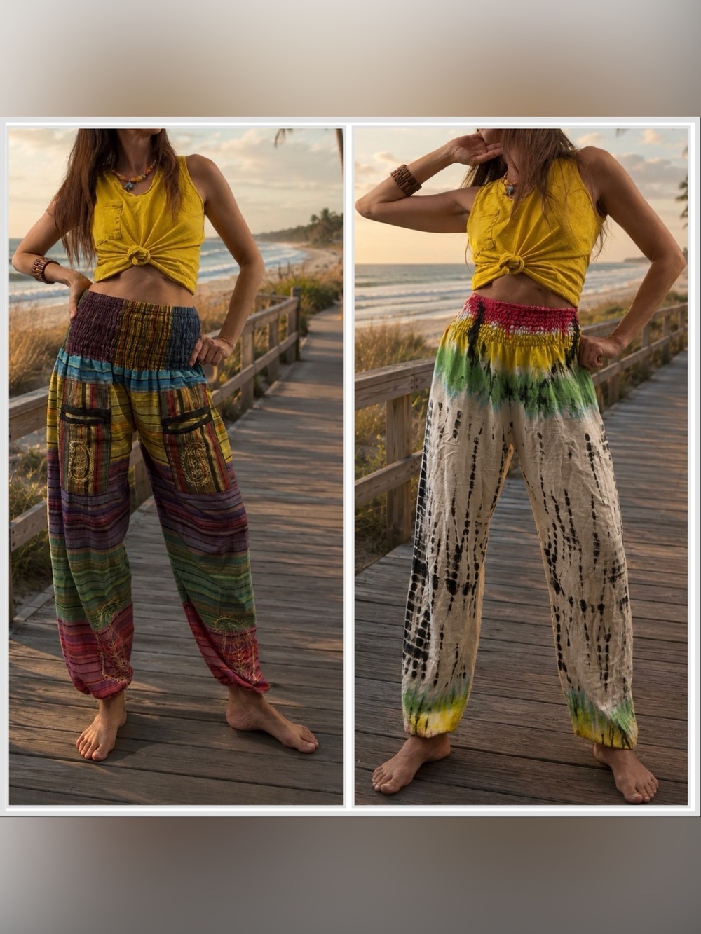 Boho Tie-Dye & Striped Harem Pants Duo - Multicolor , Free size